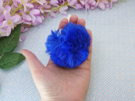 Помпон из искусственного меха 8см цвет Синий, цв-090, 1 шт