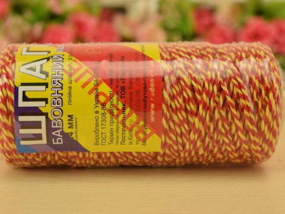 Шпагат бавовняний кольоровий 100 м Желто-красный меланж