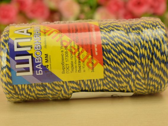 Шпагат бавовняний кольоровий 100 м Желто-синий меланж