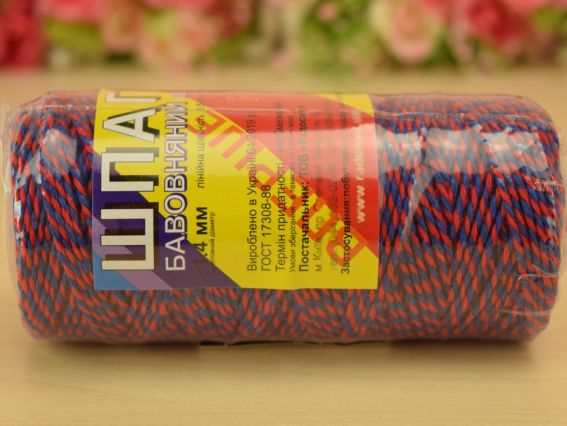 Шпагат бавовняний кольоровий 100 м Красно-синий меланж