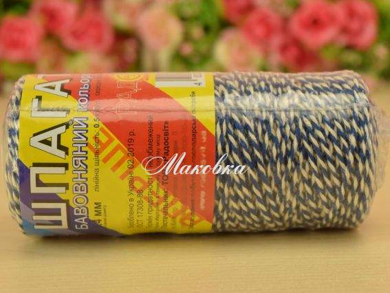 Шпагат бавовняний кольоровий 100 м Бело-синий меланж