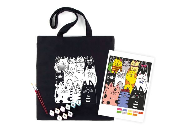 Набор экосумка-раскраска, черная, Котики, ROSA Talent N0003642