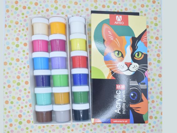 Набір акрилових фарб ColorСat 18 кольорів по 10мл, Arteo 322112009 матові Набір акрилових фарб ColorСat 18 кольорів по 10мл, Arteo 322112009 матові