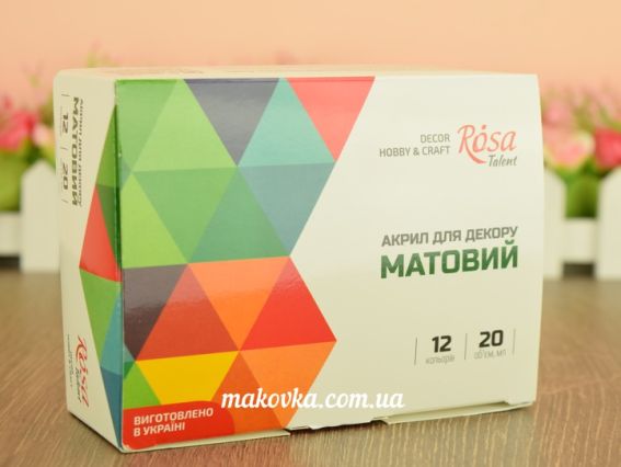 Матові акрилові фарби для декору, набір 12 кольорів по 20мл, Rosa Talent 90747129