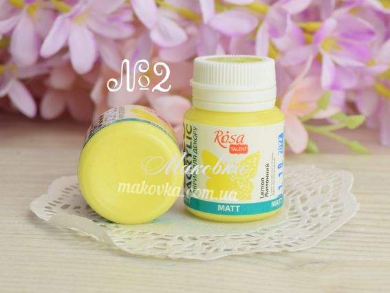 Акрил для декора матовый №02 Лимонный, 20 мл, ROSA Talent 20002