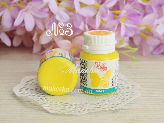 Акрил для декора матовый №03 Желтый, 20 мл, ROSA Talent 20003