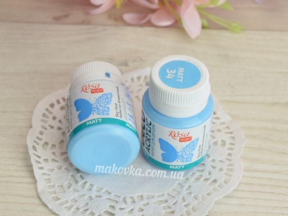 Акрил матовий Небесно Блакитний 20 мл для декору  №34, ROSA Talent 20034