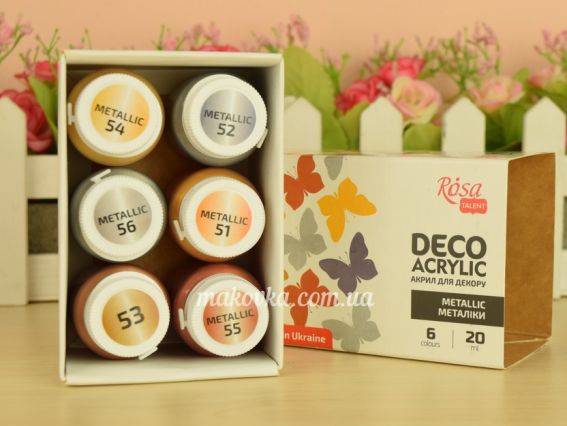 Краски акриловые металлик 6 цветов по 20 мл, ROSA Talent 90747259