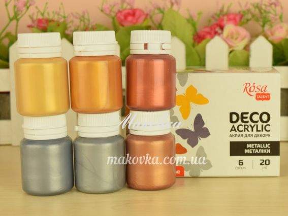 Набор акриловых красок металлик 6 цветов по 20 мл, ROSA Talent 90747259