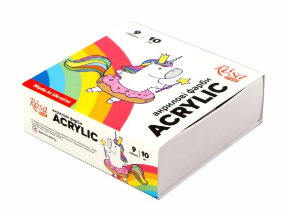 Матовые акриловые краски для декора Unicorn, набор 9 цветов по 10мл, ROSA START 322111005
