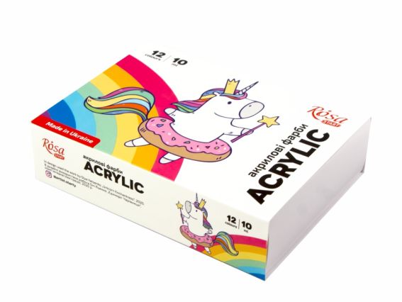 Матові акрилові фарби для декору Unicorn, набір 12 кольорів по 10мл, ROSA START  322111006