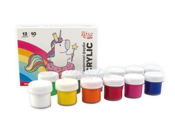 Набір акрилових фарб Unicorn 12 кольорів по 10мл, ROSA START 322111006