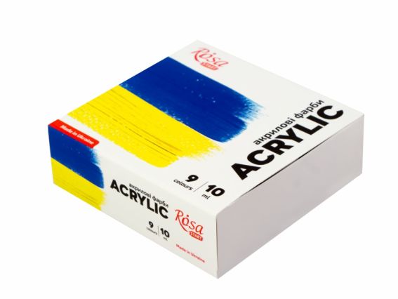 Матові акрилові фарби для декору Ukraine , набір 9 кольорів по 10мл, ROSA START  322111008