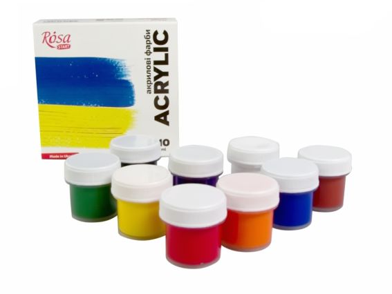 Набор акриловых красок Ukraine 9 цветов по 10мл, ROSA START 322111008