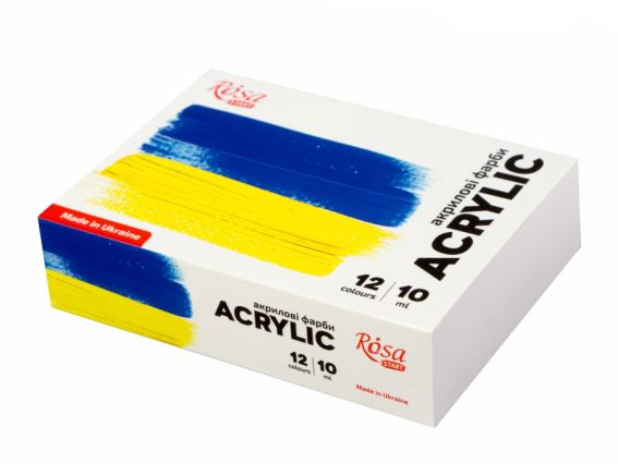 Матовые акриловые краски для декора Ukraine, набор 12 цветов по 10мл, ROSA START 322111009