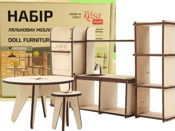 Набор кукольной мебели Кухня 1, Модерн, 8 предметов, фанера, ROSA TALENT 287401 Набор кукольной мебели Кухня 1, Модерн, 8 предметов, фанера, ROSA TALENT 287401