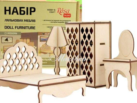 Набор кукольной мебели Спальня 2, Классик, 4 предмета, фанера, ROSA TALENT 287406 Набор кукольной мебели Спальня 2, Классик, 4 предмета, фанера, ROSA TALENT 287406