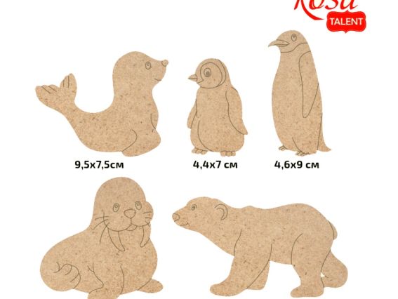 Набір заготовок для декорування Полярні звірі 2, ДВП,  5 шт, ROSA TALENT  289039