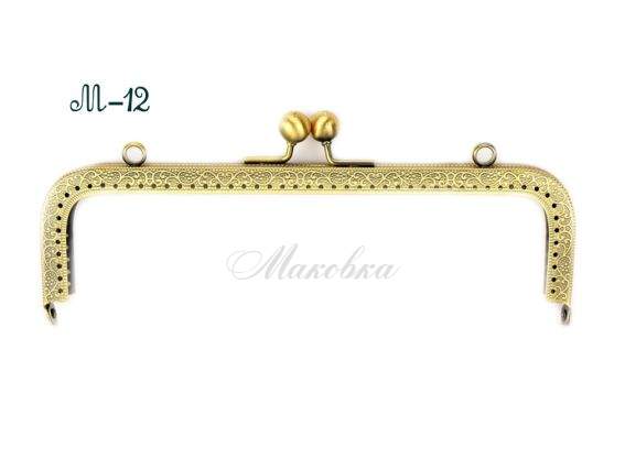 Замок-рамка металева (фермуар) М-12 прямокутна 21х6,5 см, бронза з візерунком