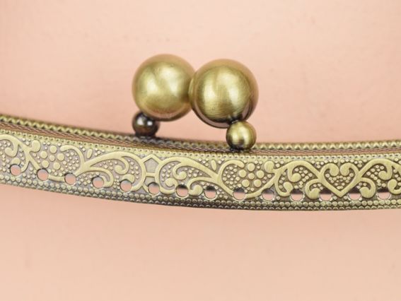 Фермуар , ручки для сумки М-15 замок-рамка металлическая 27см, бронза с узором, ручки из кожзама