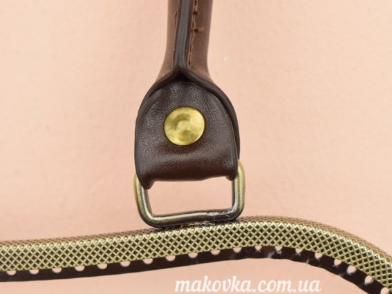 Фермуар , ручки для сумки М-15 замок-рамка металлическая 27см, бронза с узором, ручки из кожзама