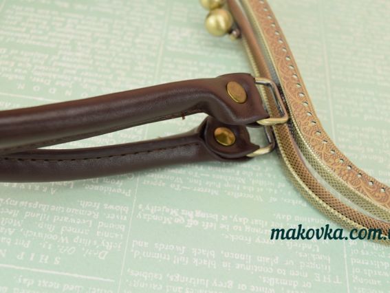 Фермуар , ручки для сумки М-15 замок-рамка металлическая 27см, бронза с узором, ручки из кожзама