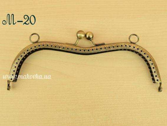 Фермуар М-20, замок-рамка ВОЛНА металлическая 19х7,5 см, цвет бронзовый, с узором