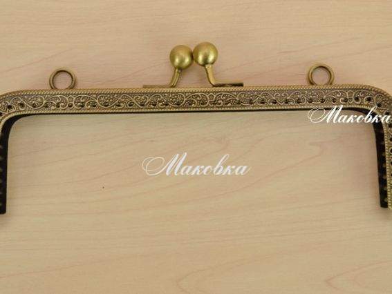 Замок-рамка металлическая (фермуар) прямоугольная 18х8 см, бронза с узором Замок-рамка металлическая (фермуар) прямоугольная 18х8 см, бронза с узором