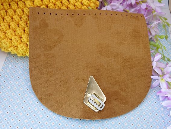 Клапан из экокожи, полукруглый с замочком, для сумки, рюкзака, цвет Коричневый , Б61012266