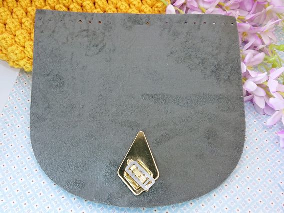 Клапан из экокожи, полукруглый с замочком, для сумки, рюкзака, цвет Темно Серый металлик, Б61012266