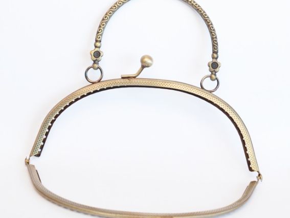 Фермуар М-9, замок-рамка металлическая для клатча, цвет античная бронза, с ручкой