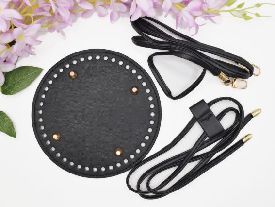 Набір для сумки Чорний з круглим денцем, ручкою та затяжкою,  Набір для сумки Чорний з круглим денцем, ручкою та затяжкою, 