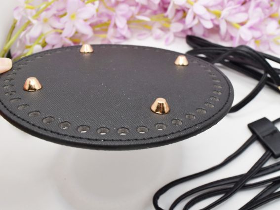 Набір для створення сумки : Денце кругле, ручка, застібка що затягується, колір Чорний , екошкіра 