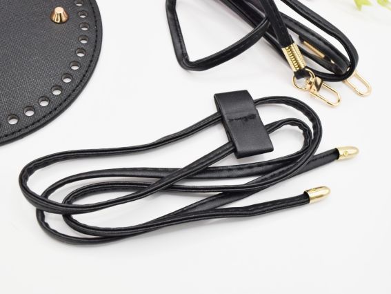 Набір для створення сумки : Денце кругле, ручка, застібка що затягується, колір Чорний , екошкіра 