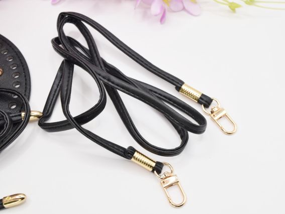 Набір для створення сумки : Денце кругле, ручка, застібка що затягується, колір Чорний , екошкіра 