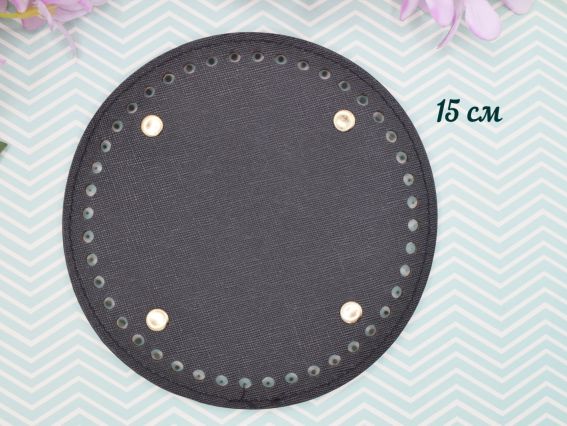 Набір для створення сумки : Денце кругле, ручка, застібка що затягується, колір Чорний , екошкіра 