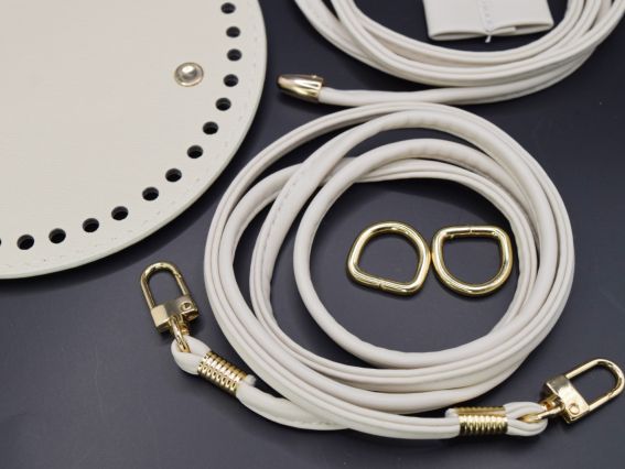 Набір для створення сумки : Денце кругле, ручка, застібка що затягується, колір Світлий Беж, екошкіра 