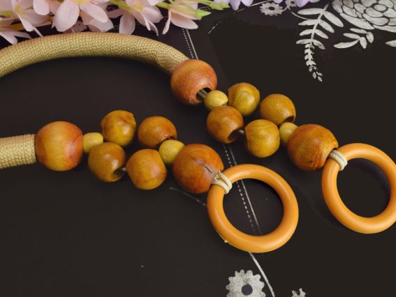 Ручки для сумки гнучкі Маковка з намистинами, Солом'яний колір, 1 пара