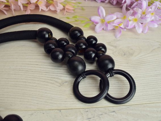 Ручки для сумки гнучкі Маковка з намистинами, Чорний колір, 1 пара