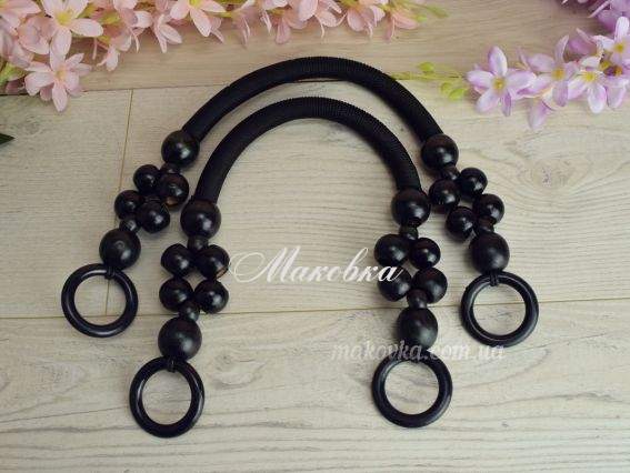 Ручки для сумки Маковка з намистинами, Чорні, 1 пара Ручки для сумки Маковка з намистинами, Чорні, 1 пара