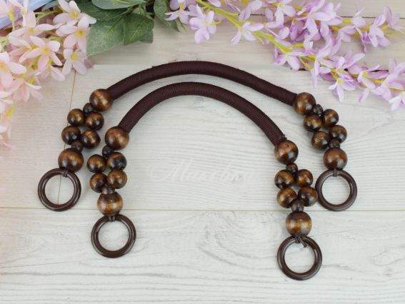 Ручки для сумки Маковка з намистинами, Коричневі, 1 пара Ручки для сумки Маковка з намистинами, Коричневі, 1 пара