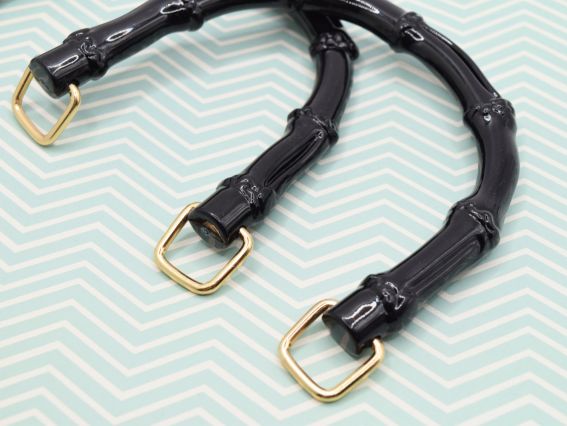 Ручки для сумки жесткие акриловые Бамбук форма дуги, цвет Черный, 1 пара