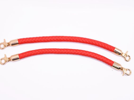 Ручки для сумки плетені, екошкіра колір ЧЕРВОНИЙ, довжина 30см з золотими карабінами