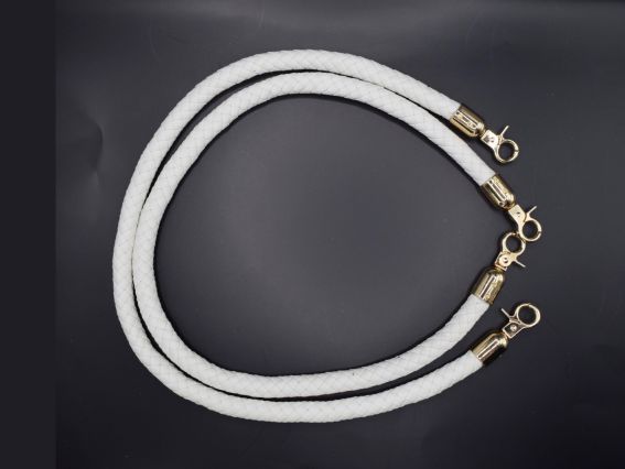 Ручки для сумки плетені, екошкіра колір Білий, довжина 60см з золотими карабінами
