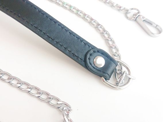 Ручка для сумки Еко шкіра з ланцюжками, Чорна з платиновими ланцюжками та з карабінами, 1 шт