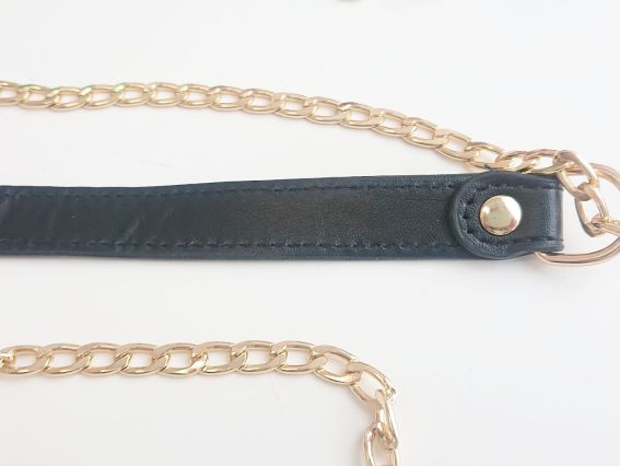 Ручка для сумки Еко шкіра з ланцюжками, Чорна з золотими ланцюжками та з карабінами, 1 шт