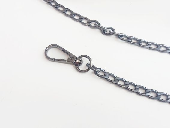 Ручка для сумки Еко шкіра з ланцюжками, Чорна з чорними ланцюжками та з карабінами, 1 шт