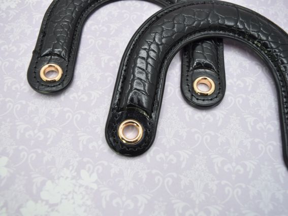 Ручки для сумки Под Крокодила Эко кожа Дуга, цвет Черный, 12,5*11,5 см, 1 пара 3439