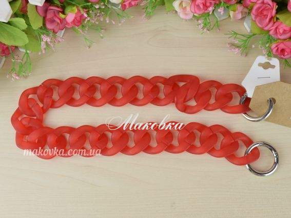 Ручка-ланцюг, матовий напівпрозорий акрил, 53-55см, ЧЕРВОНА  Ручка-ланцюг, матовий напівпрозорий акрил, 53-55см, ЧЕРВОНА 