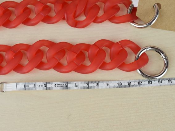 Ручка-ланцюг для сумки ЧЕРВОНА , матова напівпрозора акрилова, фурнітура платина, довжина 53-55см